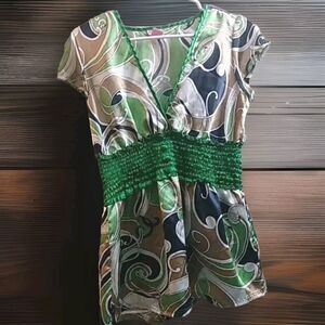 She's Cool Satin Short Sleeve Elastic Waisted Blouse